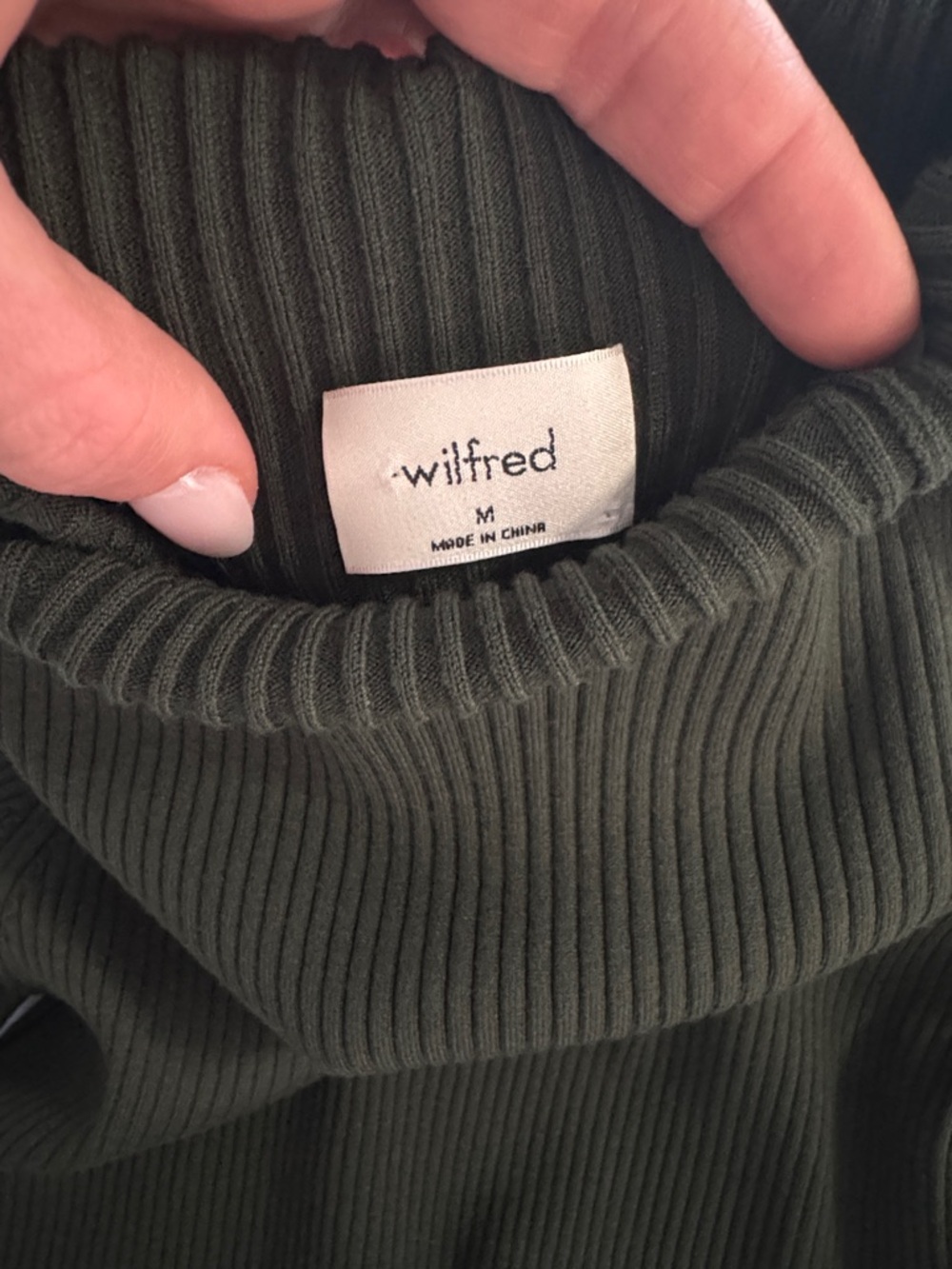 Wilfred Aritzia Knit Ribbed Dress Alchemy Hunter Green Scarab Medium Side Slit - Picture 7 of 8